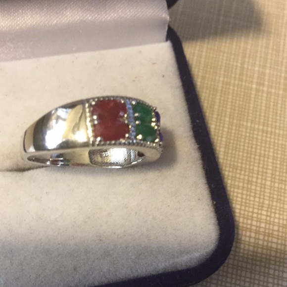 Astonishing raw sapphire ruby emerald band ring - Picture 6 of 8